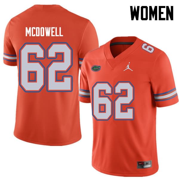 Women's NCAA Florida Gators Griffin McDowell #62 Stitched Authentic Jordan Brand Orange College Football Jersey OED8765VW